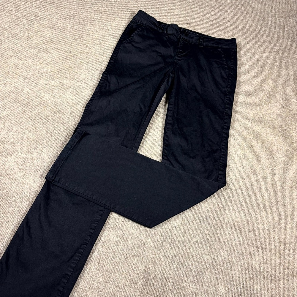 Celebrity Pink Smart Chino Pants Womens 7/28 Black Stretch Mid Rise Straight Leg